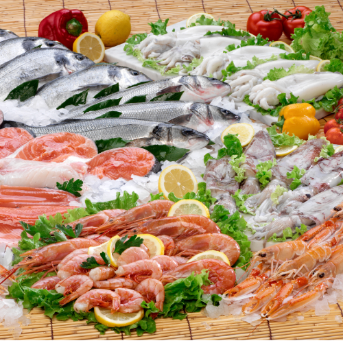 Imagen con productos de pescado y marisco
